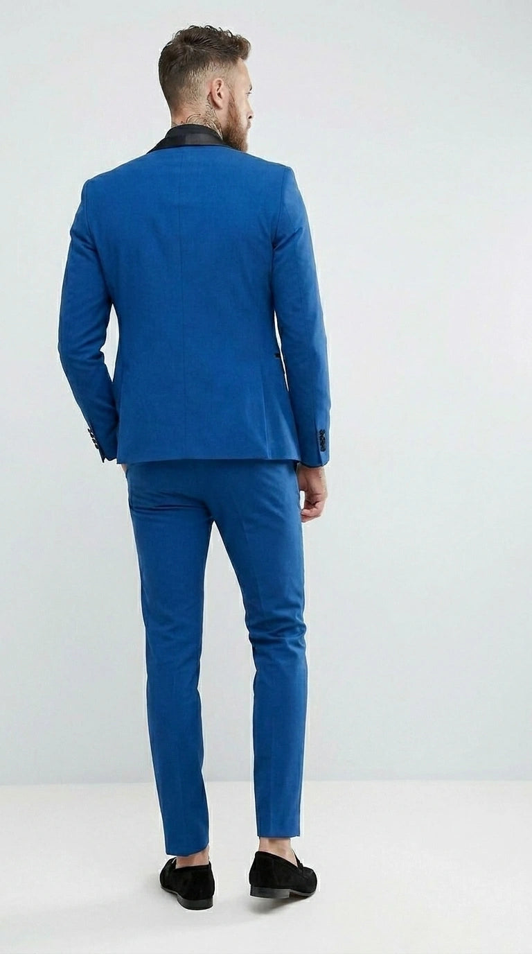 Men’s Royal Blue 3 Piece Suit with Black Lapel – Modern Formal Suit for Wedding, Prom and Party Wear