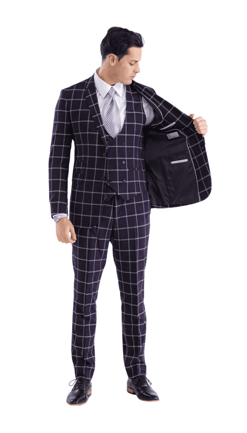 Mens Vested Gangster Plaid Pattern 1920's Suit in Burgundy