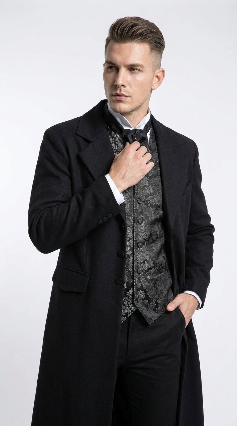 Menās Matrix Neo Inspired Black Wool Duster Coat ā Long Gothic Victorian Full Length Overcoat