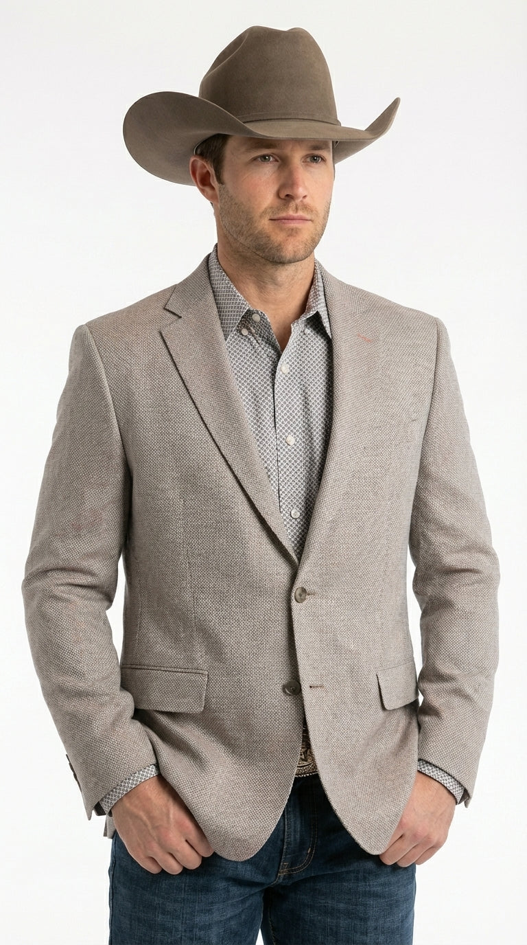 Mens Textured Light Grey Western Blazer – Cowboy Style Casual Sport Coat for Men Classic Western Jacket
