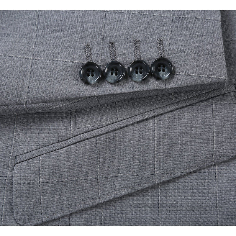 564-1 Men's Classic Fit Wool Blend Stretch Checked Suit