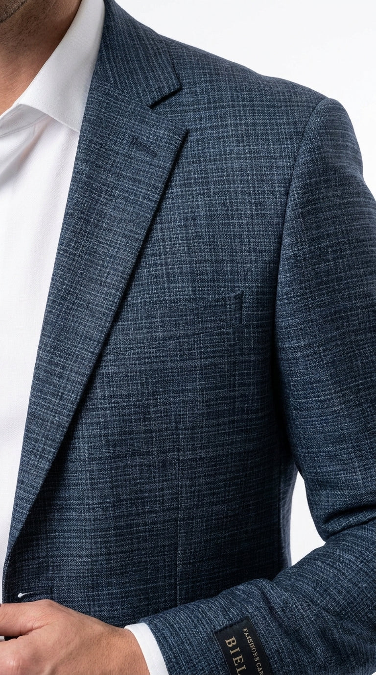 Men's Blue Micro Check Hounstooth small windowpane plaid 3-Piece Suit ā Vested Slim Fit Business, Wedding & Formal Suit