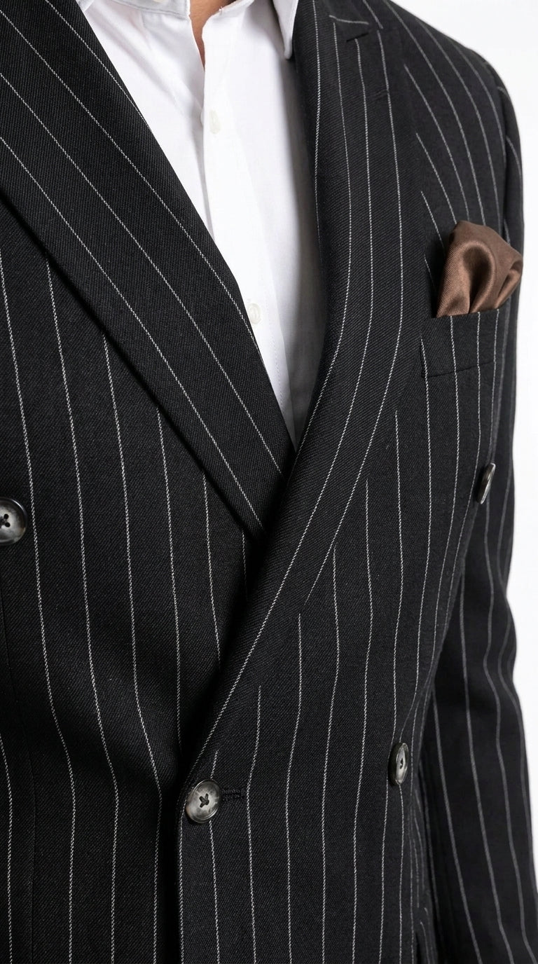 Men's Black Pinstripe Tuxedo Suit ā Classic & 1920s Gangster Formal Wear Vintage 1940s 1930s Look
