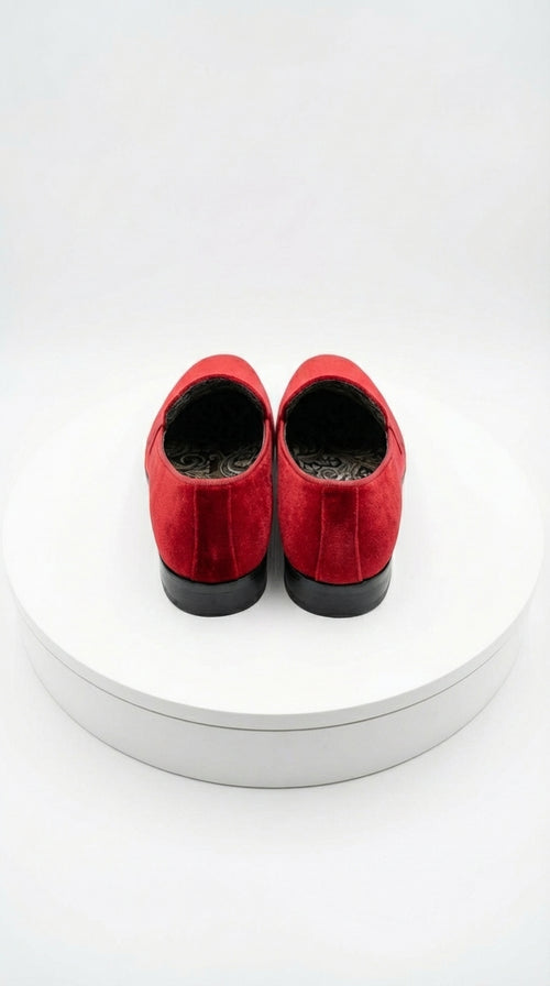 Mens Red Velvet Loafers – Luxury Formal Slip On Dress Shoes Wedding Party Prom Evening Shoes