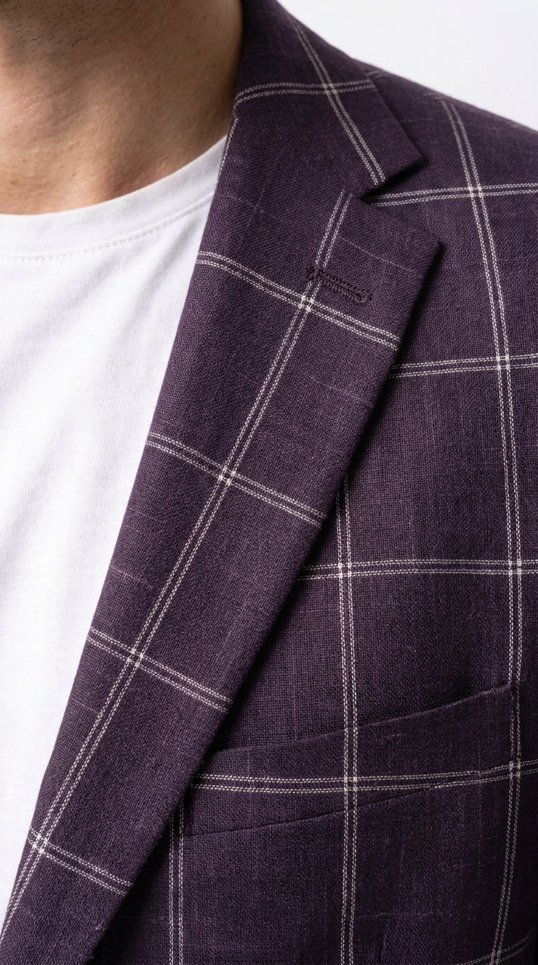 Men's Purple Windowpane Sport Coat ā Classic Fit Plaid Blazer Jacket for Business, Wedding & Casual Wear