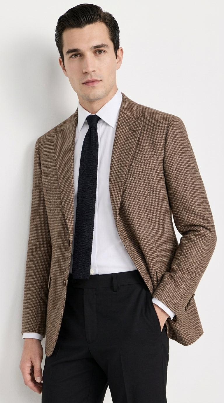 Men’s Vintage Brown Houndstooth Blazer – 1950s Coffee Check Sport Coat
