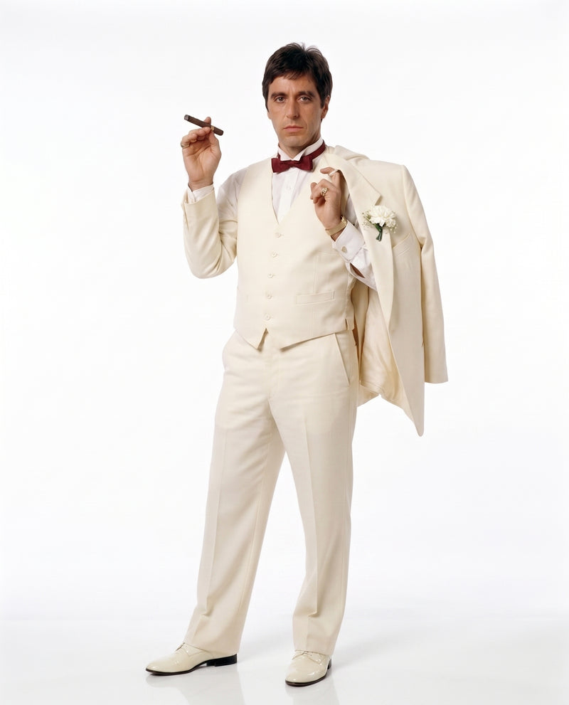 Tony Montana’s Ivory Vested Suit – Classic Ivory 3 Piece Suit for Wedding, Formal and Evening Wear