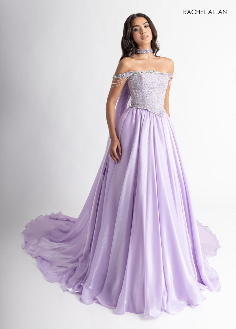Organza Cape A-line Gown by Rachel Allan 50416