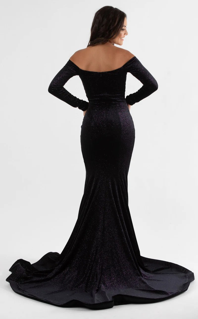 Jessica Angel JA511 Long Sleeve Mermaid Open Back Train Evening Jersey Dress