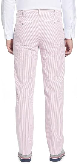Mens Seersucker Pants - Summer Casual Pinstripe Modern Fit in Color Pink