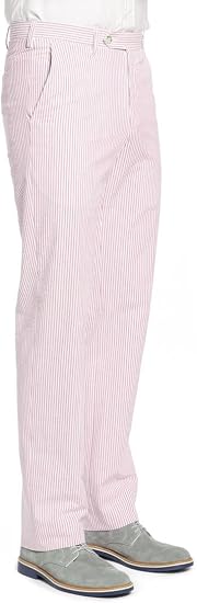 Mens Seersucker Pants - Summer Casual Pinstripe Modern Fit in Color Pink
