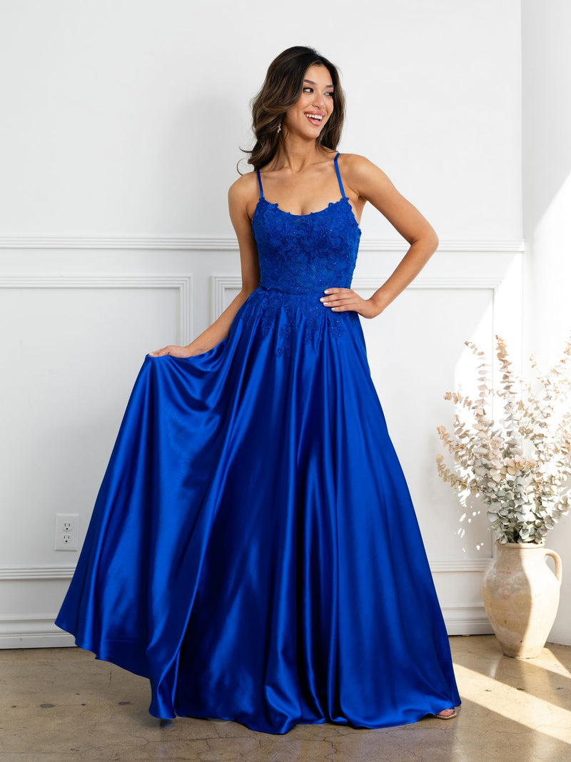 Eva USA EV5289 A-Line Lace Corset Dress with Appliqué and Boning Construction