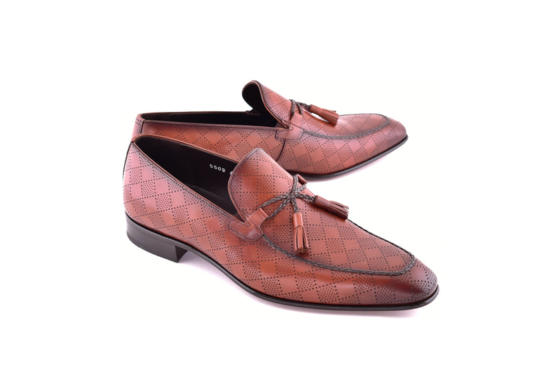 C0001112-5509 Tassel loafer with designed leather-Tan