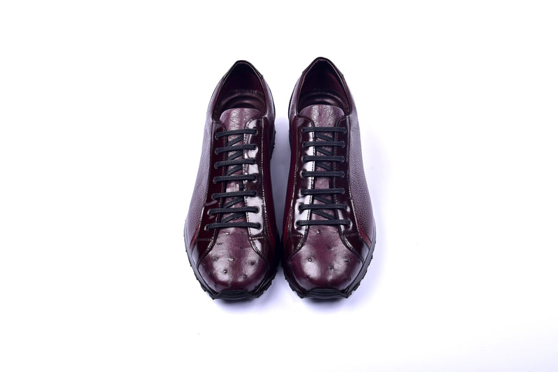 C0013041-5581 Genuine Ostrich Fashion Sneaker- Burgundy