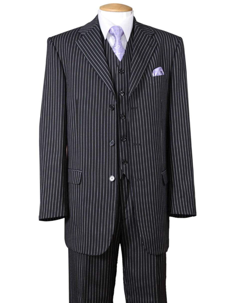 Mens 3 Button Peak Lapel Bold Pinstripe Gangster Suit in Brown main image 1