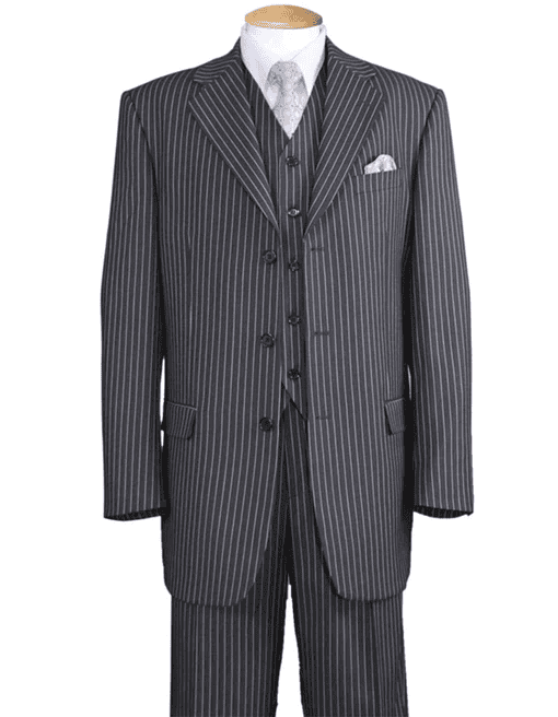 Mens Pimp Suit -Gangster Suit - Mobster Suit - Mafia Suit For Mens 3 Button Notch Lapel Bold Pinstripe Gangster Suit in Grey
