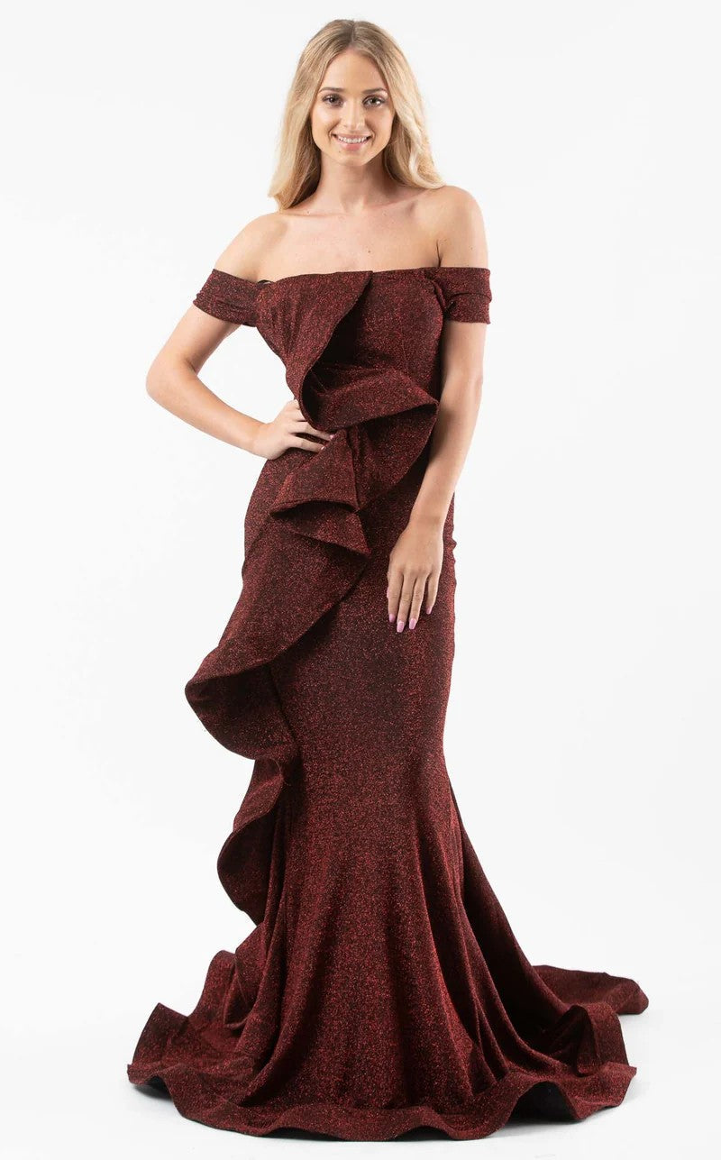 Jessica Angel JA597 Off-Shoulder Fitted Court Train Formal Dress