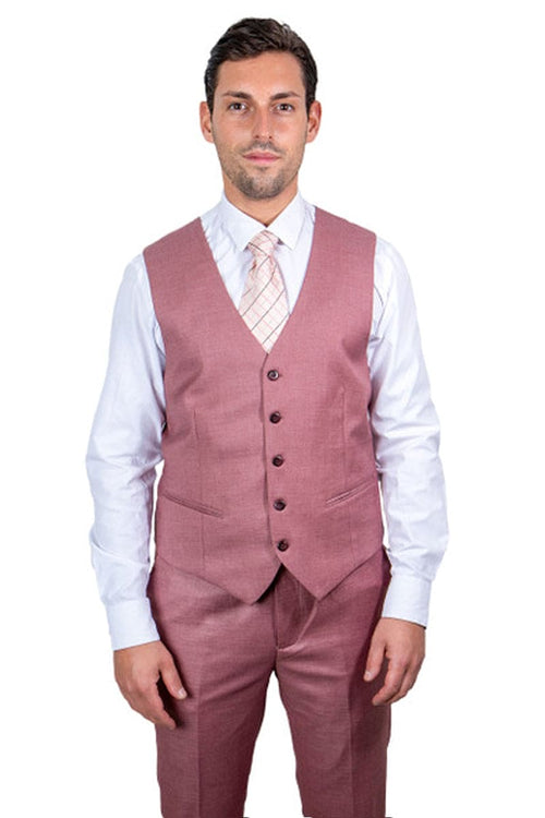 "Mens Stacy Adams Suit -Stacy Adams Suit Men's Sharkskin Suit - One Button Peak Lapel Vested in Salmon Pink"