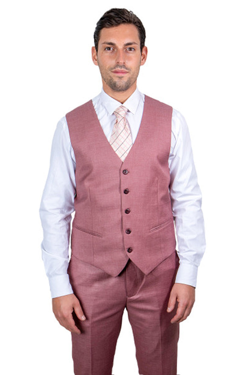 "Mens Stacy Adams Suit -Stacy Adams Suit Men's Sharkskin Suit - One Button Peak Lapel Vested in Salmon Pink"