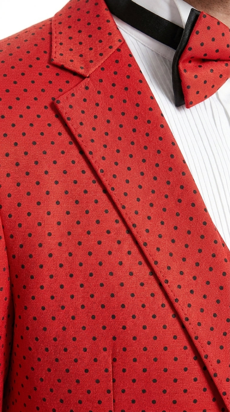 Tazio Men’s Cherry Red and Black Polka-Dot 3-Piece Suit – Skinny Fit Prom, Wedding and Party Suit or Tuxedo