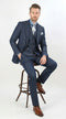Men’s Pleated Pants Dark Blue Denim 3 Piece Suit – 100% Cotton Formal Suit Set, Blazer Vest Pants Outfit Classic Fit Athletic Fit Lose Fit