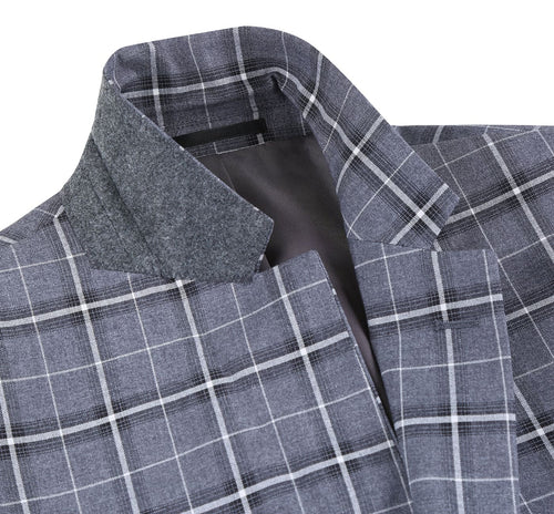 293-14 Men's Classic Fit Single Breasted Grey & White Check Suits