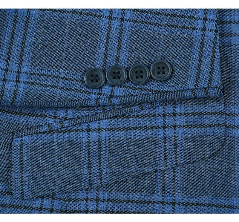 293-4 Men's 2-Piece Slim Fit Notch Lapel Stretch Windowpane Suit