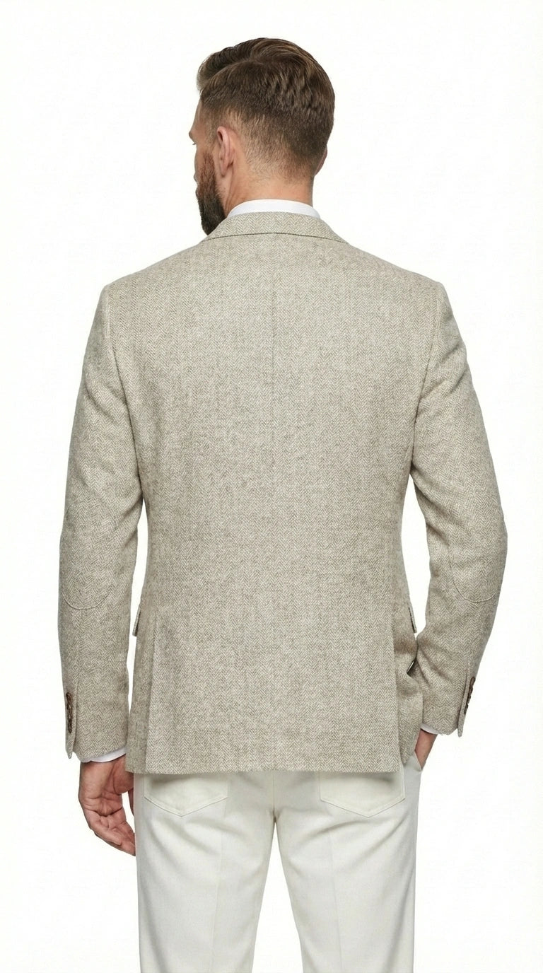 Men’s Light Tan Tweed Blazer – Classic Herringbone Sport Coat, Beige Casual Formal Jacket, Vintage Style Business & Smart Casual Wear