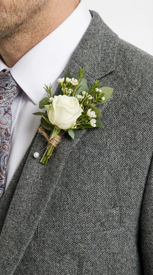Men’s Peaky Blinder Light Grey Tweed Suit with Vest – Classic Three Piece Formal Suit, Vintage Wedding Business Outfit