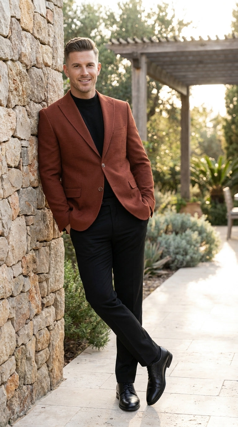 Men’s Rustic Brown Textured Blazer with Notched Lapel, Formal Dress Jacket for Weddings, Parties, Business Look
