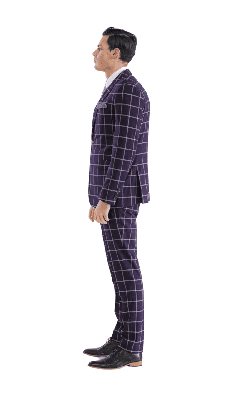 Mens Vested Gangster Plaid Pattern 1920's Suit in Burgundy