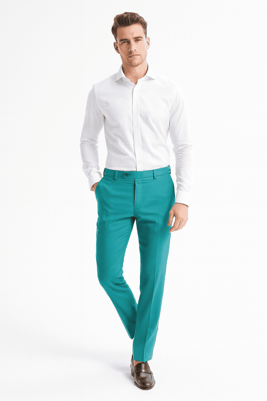 Men’s Aqua Dress Pants – Slim Fit Stylish Formal Trousers for Parties and Casual Wear in Turqoise Color