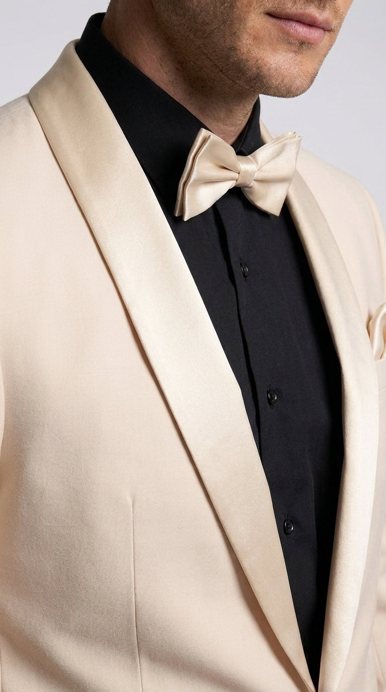 Men’s Champagne Tuxedo Dinner Jacket with Black Pants – Shawl Lapel Wedding, Prom and Formal Blazer