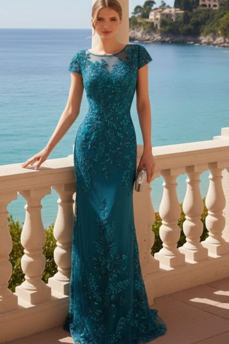 Nox Anabel MT110 Stunning Appliqué Short Sleeve Gown