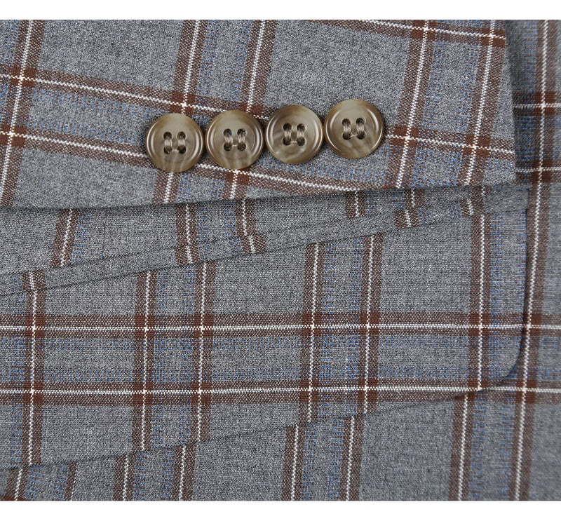 293-7 Men's Two Piece Slim Fit Stretch Windowpane Check Dress Suit