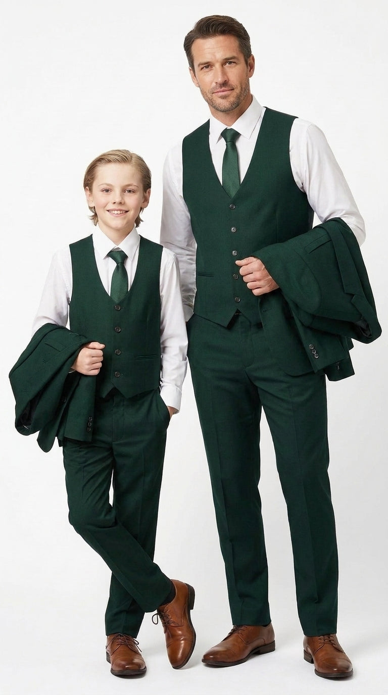 Dad & Son Matching Dark Green 3-Piece Suits ā Father and Son Wedding Formal Suits