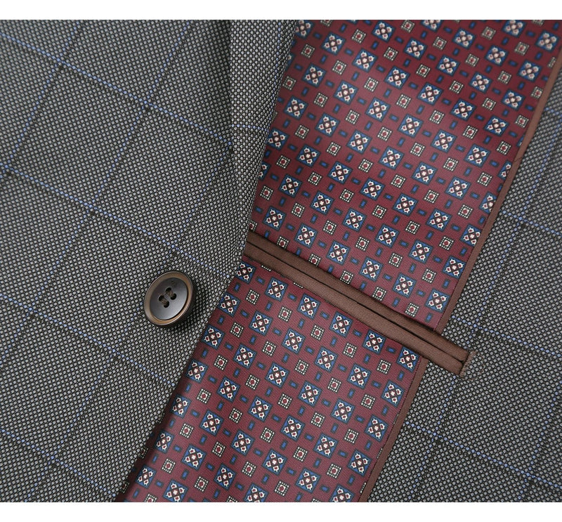 292-2 Men's Two Piece Classic Fit Windowpane Check Dress Suit
