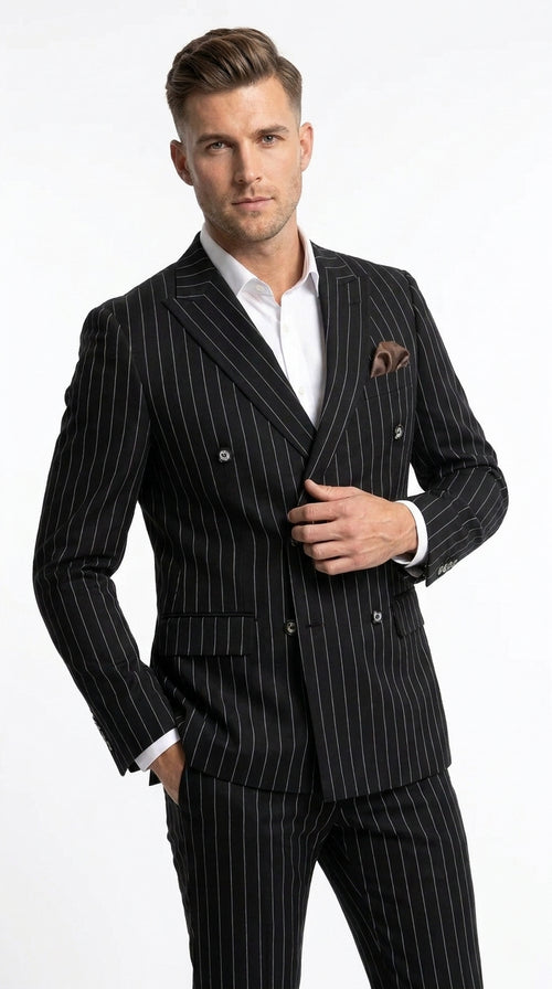 Men's Black Pinstripe Tuxedo Suit ā Classic & 1920s Gangster Formal Wear Vintage 1940s 1930s Look