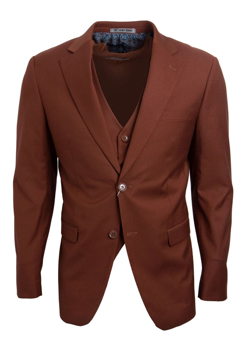 "Mens Stacy Adams Suit - Stacy Adams Suit Men's Two Button Vested Basic Suit - Brown"
