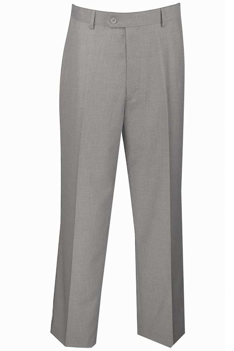 "Men's Wool Feel Regular Fit Dress Pants - Light Grey, Flat Front ...