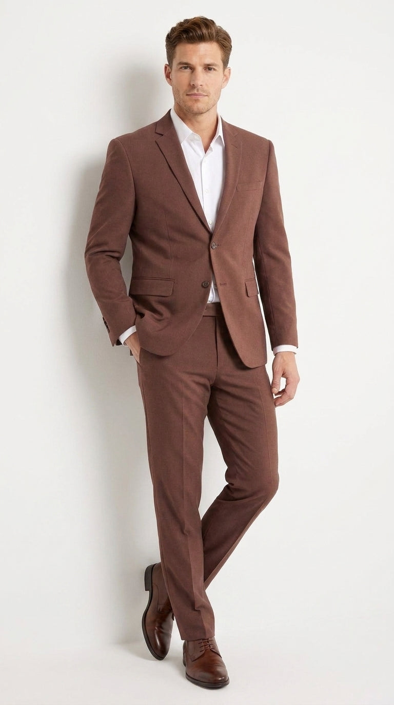Men’s Coffee Brown 2-Piece Suit – Classic Two-Button Wedding, Business and Formal Suit