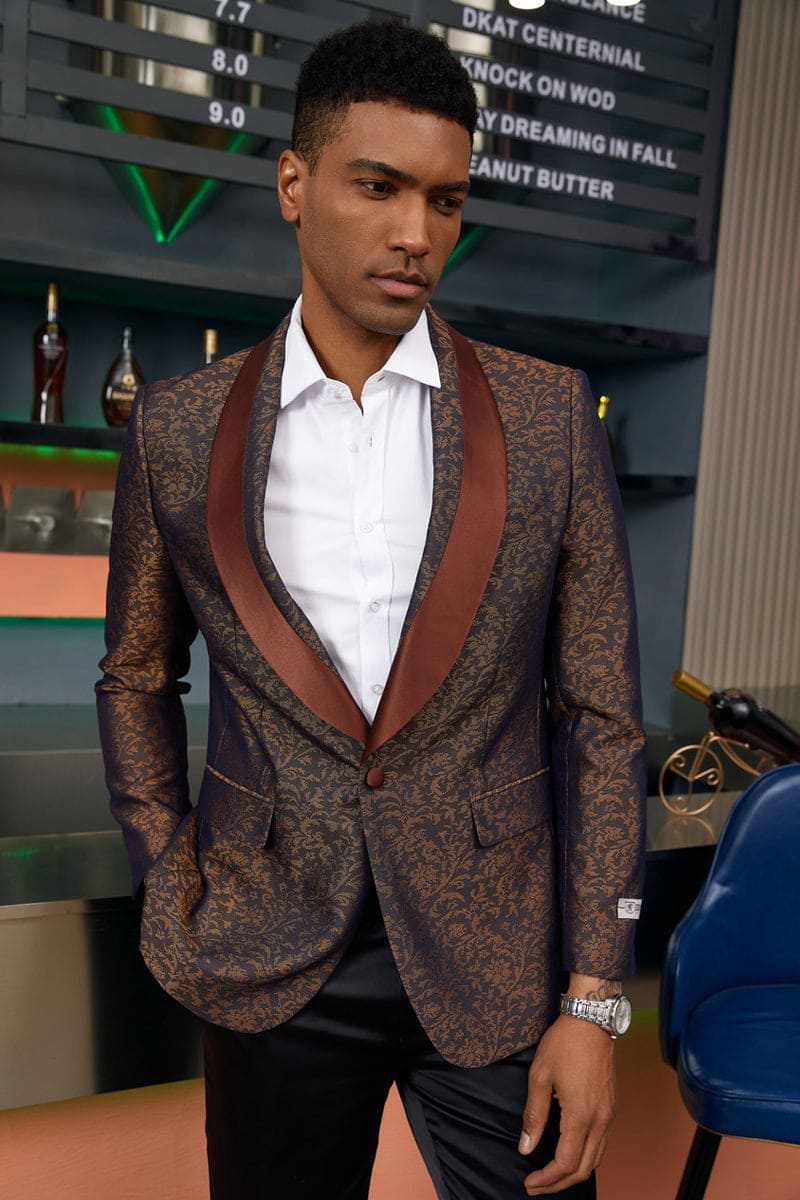 "Stacy Adams Men's Slim Fit Paisley Brown Prom 2026 Tuxedo"