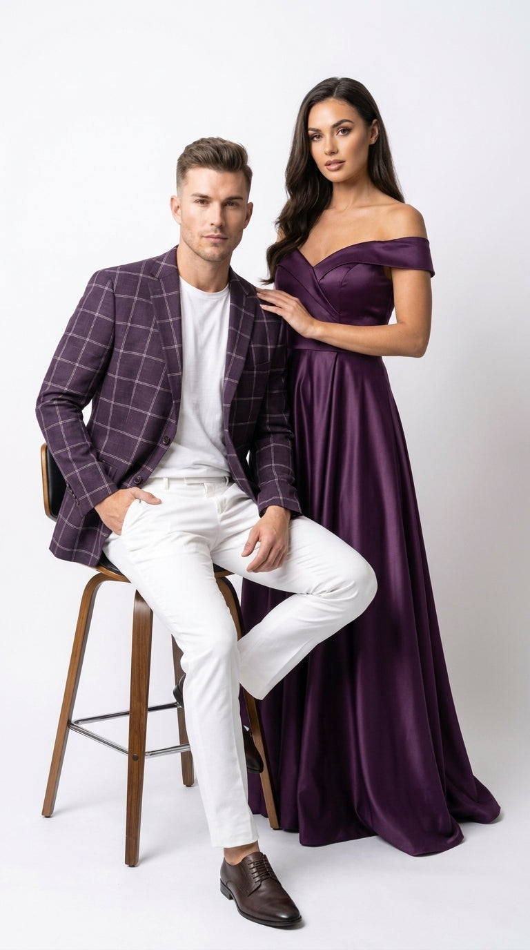 Men's Purple Windowpane Sport Coat ā Classic Fit Plaid Blazer Jacket for Business, Wedding & Casual Wear