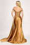 Lenovia 8397 Off Shoulder Sateen Dress with Applique and Slit