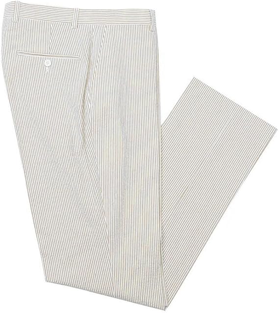 Mens Seersucker Pants - Summer Casual Pinstripe Modern Fit in Color Beige