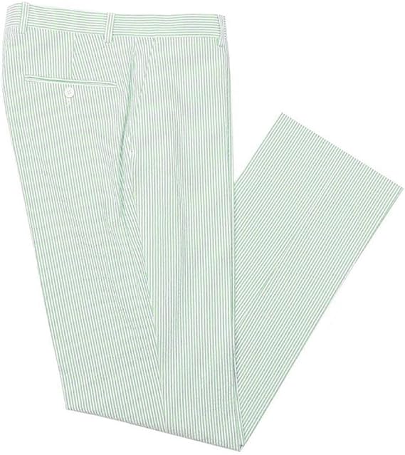 Mens Seersucker Pants - Summer Casual Pinstripe Modern Fit in Color Green