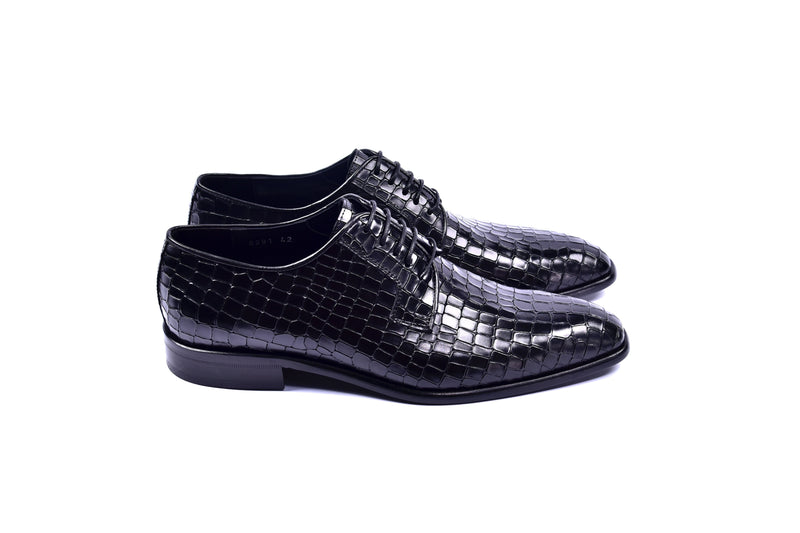 C01505-6291C Croco Print Lace Up Black