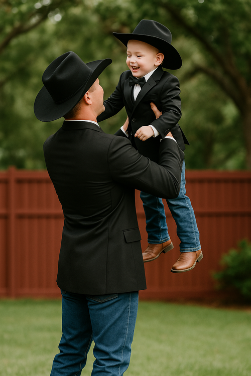 Matching Father and Son Black Western Tuxedo Blazer With Vest + Cowboy Hat Included