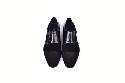 C00017-6433 Cap toe Monk strap-Black Suede