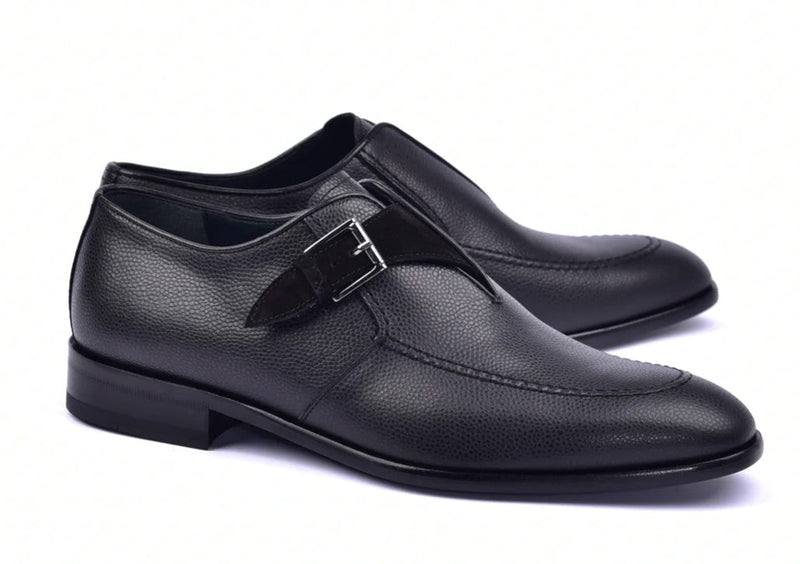 Corrente 6471 Leather Slip-On Monkstrap Shoe - Black - Black - Size 13
